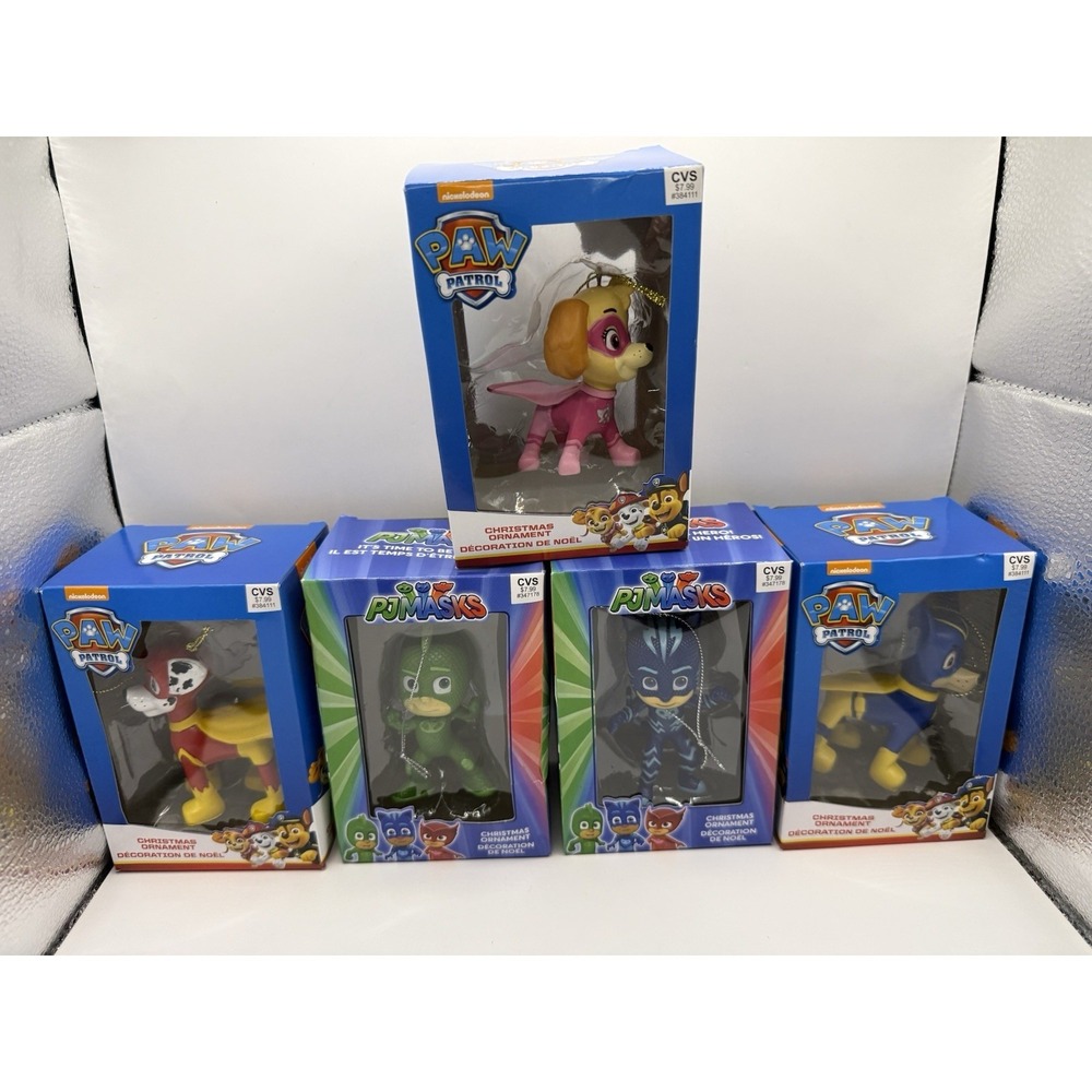 Lot of 6 Nickelodeon Christmas Ornaments‎ – Paw Patrol & PJ Masks – New in Box